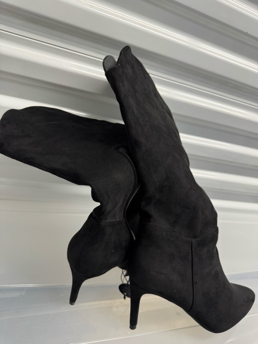 Black Women's Suede Stiletto Boots - Unbranded